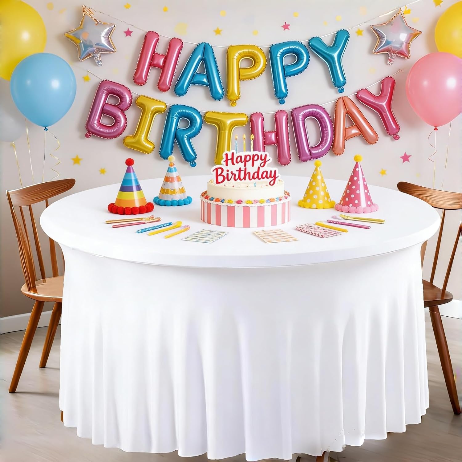 10 Pack White Spandex Round Tablecloths for 60inch Tables, 120 Inch Stretchy 5ft Round Fitted Tablecloth Wrinkle Free Washable Table Cloths Table Covers with Skirt for Wedding Party Birthday Banquet