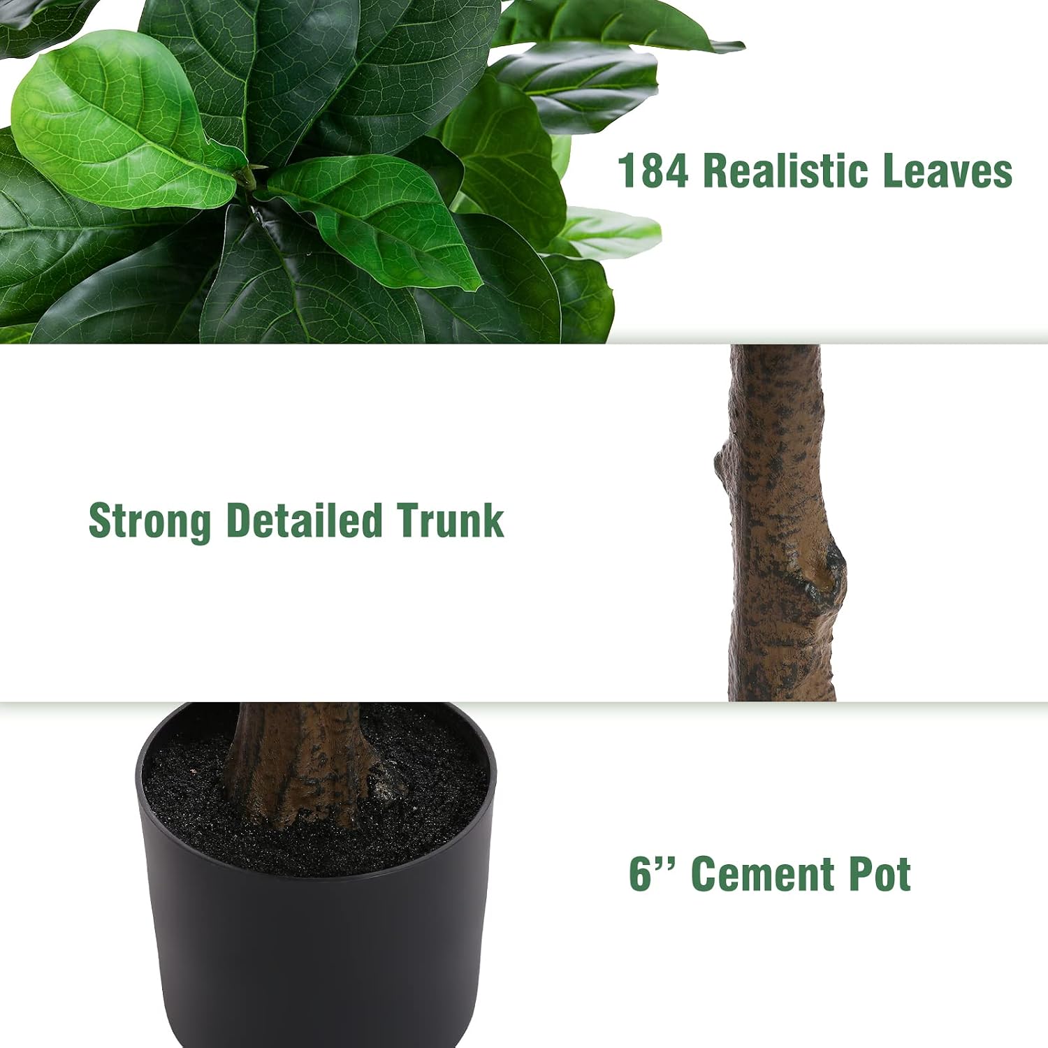 FLOWORLD Fiddle Leaf Fig Tree 6ft Tall Artificial Tree in Pot Fake Ficus Lyrata Plants with 184 Decorative Fiddle Leaves Faux Fig Trees for Home Office Living Room Decor Indoor Outdoor, 2 Pack
