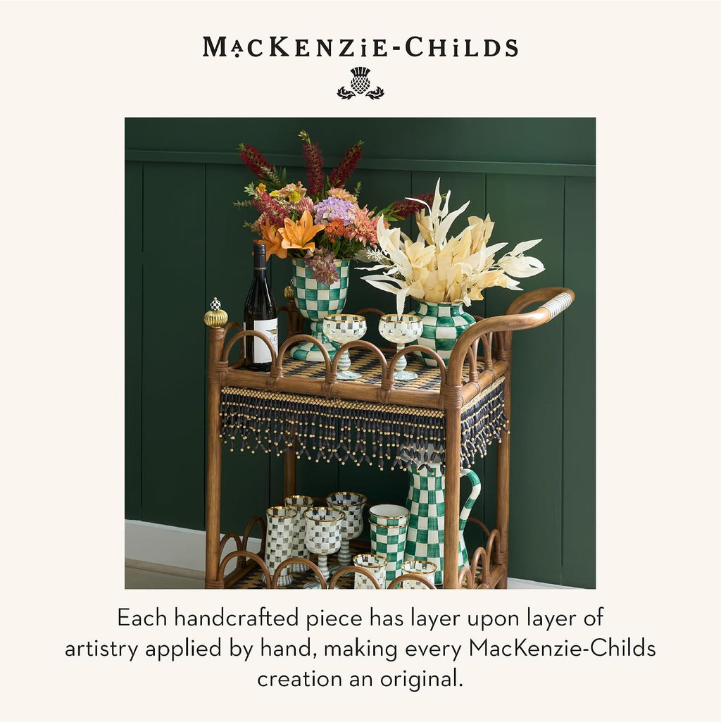 MACKENZIE-CHILDS Pedestal Vase, Decorative Centerpiece and Flower Holder, Green-and-White Emerald Check