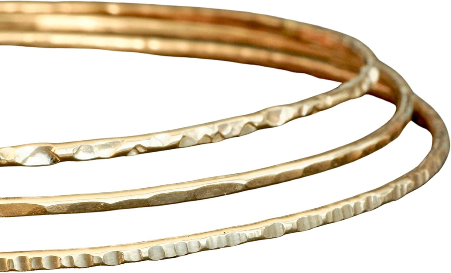 14k gold filled Bangles hammered slip on set of 3 textures, Mu-Yin Jewelry Handmade in USA