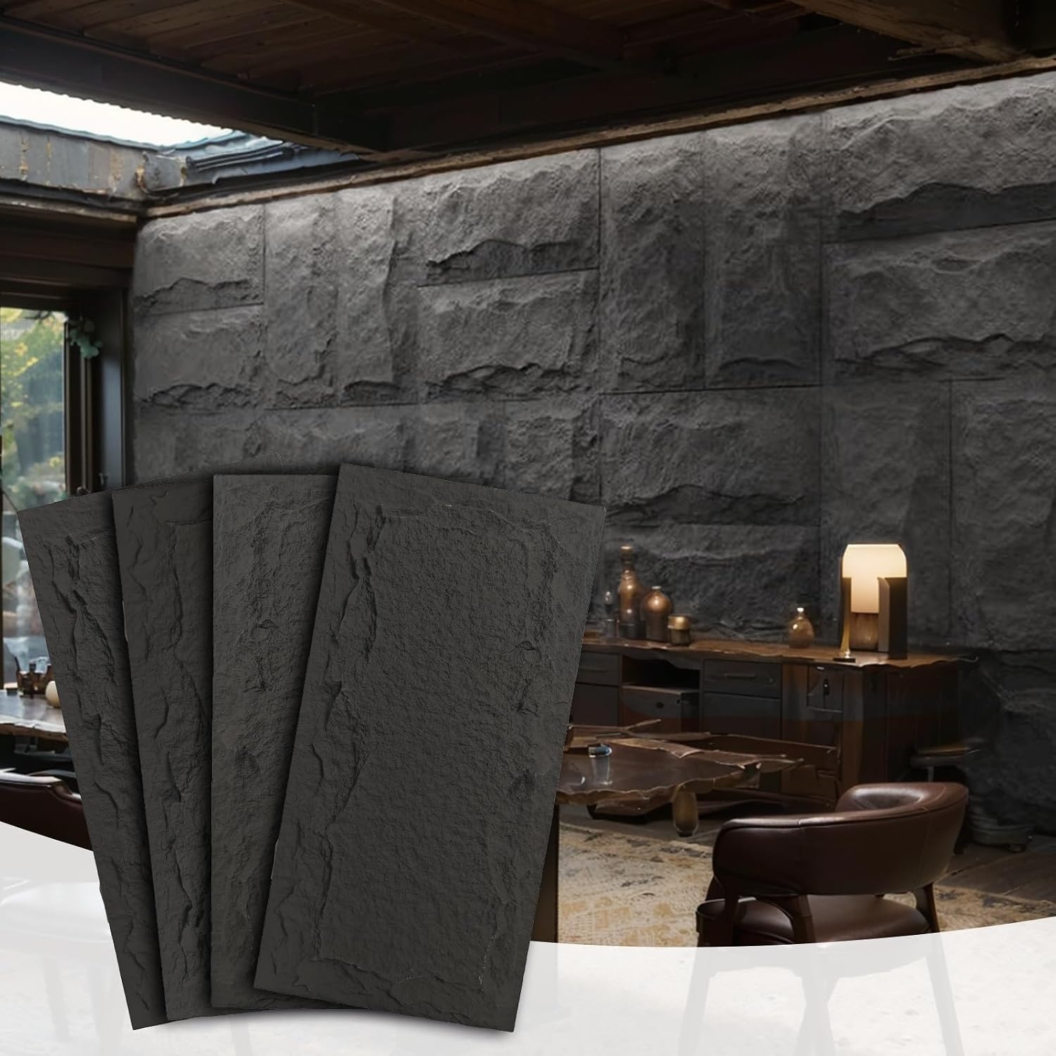 Stone 3D Wall Panels,4-Pack PU Wall Panels, 23.6'*47.2' Wall Paneling for Interior Wall Decor, Faux Stone Wall Panel for Accent Wall Decor, Sophisticated & Stylish 3D Wall Decor(Space Dark)
