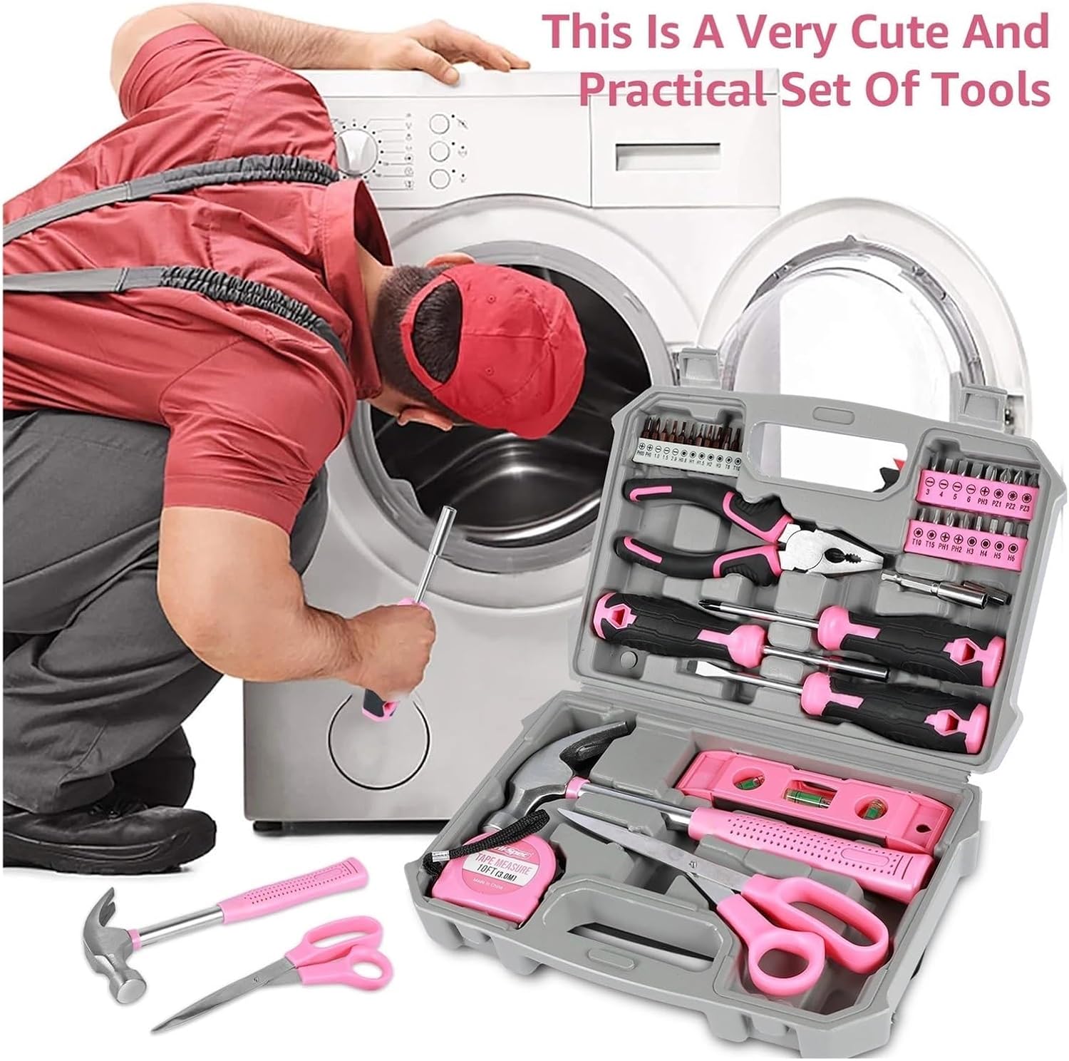 Tool Set 40pcs Pink Household DIY Tool Kit for Women Small Tool Box Set of Starter Basic Ladies Tools