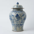 Handmade 41' Ceramic Ginger Jar w/Lid - Classic Chinese Style Porcelain Jar Tea Storage for Home Decor DecorativeTemple Jar Centerpiece Vintage Accent Antique Vase (Blue And White)