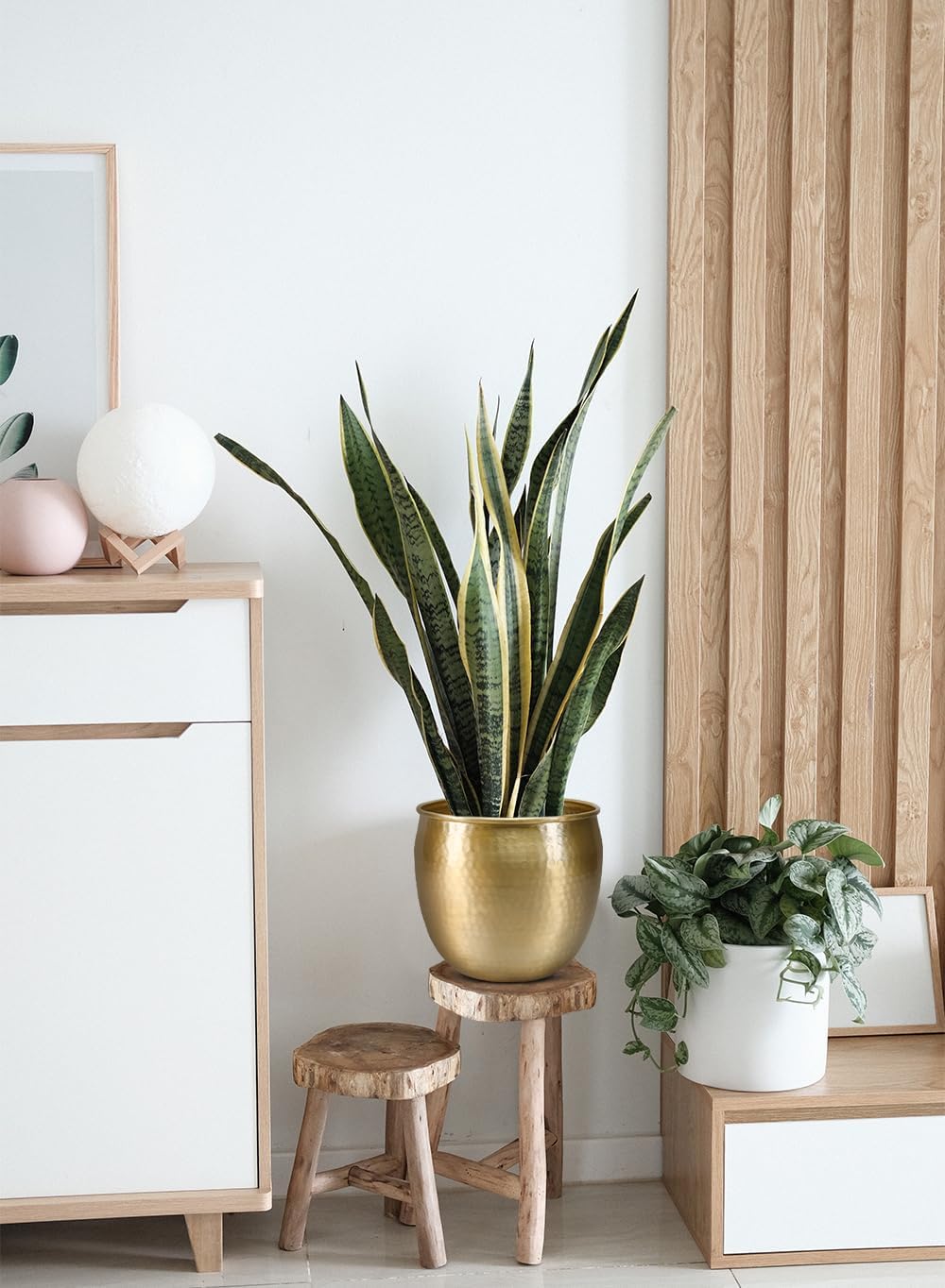 Serene Spaces Living Gold Brass Look Vintage Aluminum Vase - Perfect Decorative Accent for Plants, Weddings, and Events, Metallic Pot for Home, Large, Measures 10.75' Diameter and 9.75' Tall