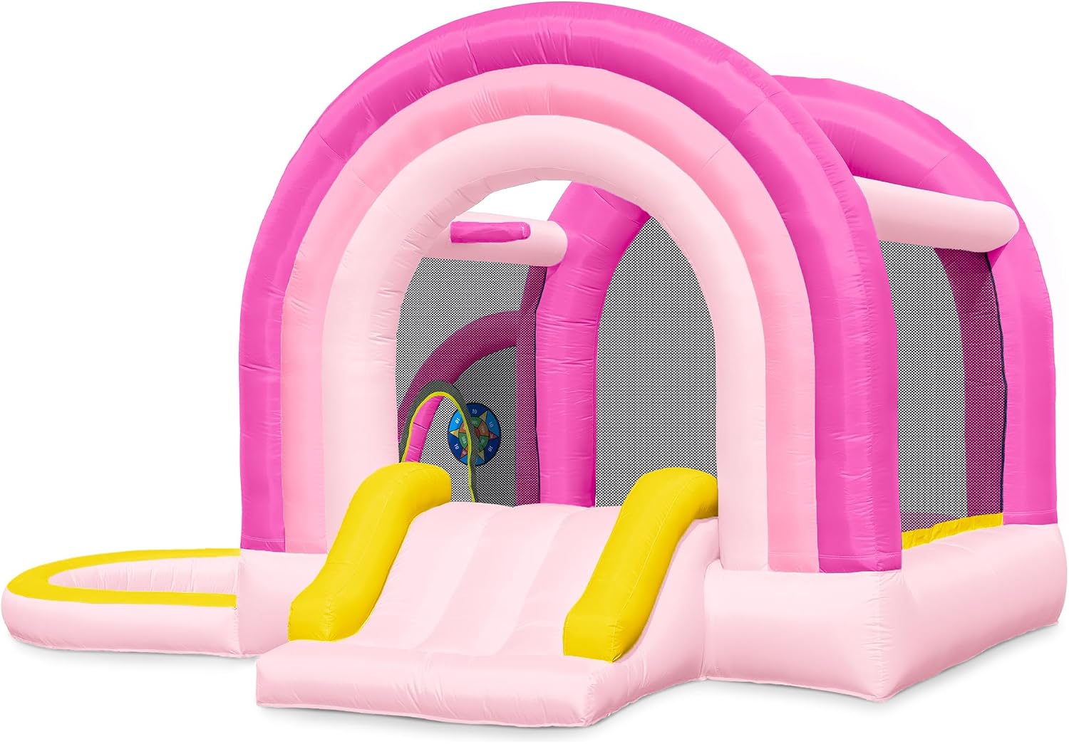 Outfunny Bounce House with Slide, Inflatable Bouncy House for Kids 3-12 w/Ball Pit, Outdoor & Indoor, Bounce Area 8'x8', Capacity 400 lb - Pink
