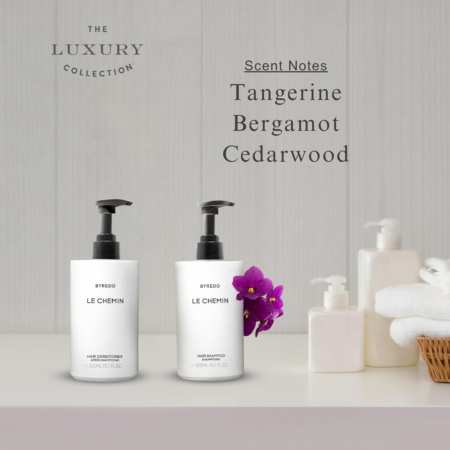 Le Chemin - Shampoo & Conditioner Hair Care Set - Hotel Spa Amenities - Tangerine, Bergamot, Florence Orris, Violets, Cypress, Cedarwood - Shampoo & Conditioner - 10oz