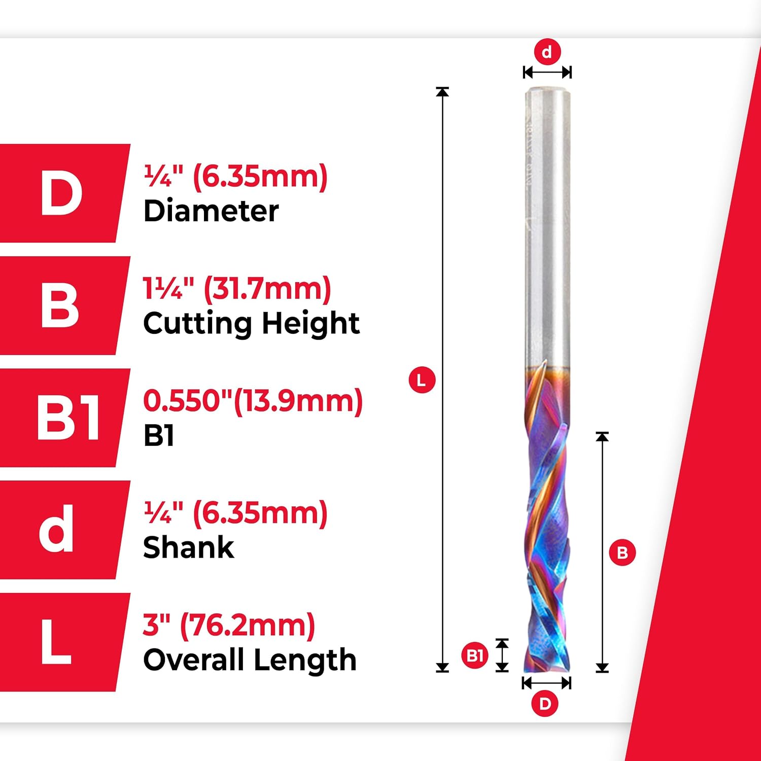 Amana Tool Spektra Extreme Tool Life Solid Carbide CNC Compression Spiral Router Bit, 46177-K, 1/4 D x 1-1/4 CH x 1/4 Shank x 3 Inch Long 2 Flute