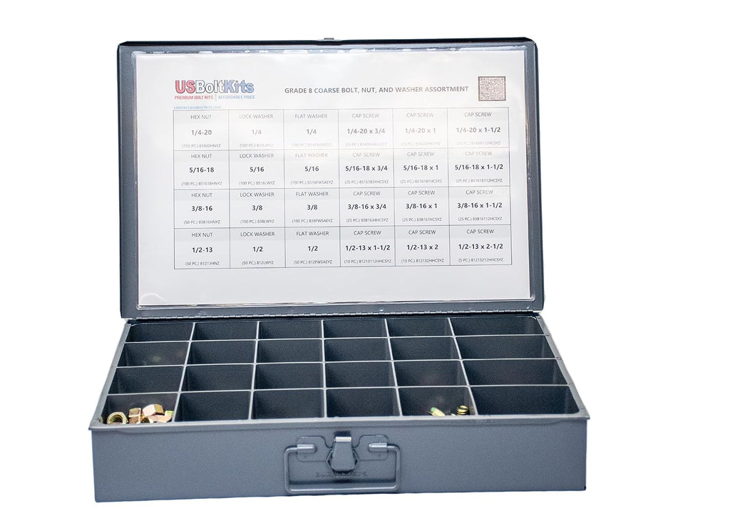 1250 Piece Grade 8 Coarse Thread Hex Head Nut, Bolt, & Washer Drawer Assortment
