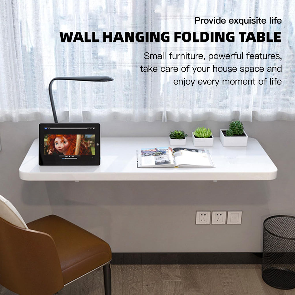 Folding Wall Table Wall Mounted Folding Table Wall Folding Table Drop Down Wall Mounted Table Suitable for Office Study Bedroom Kitchen Dining Room Laundry And Other Places White 23.6'D x 15.7'W