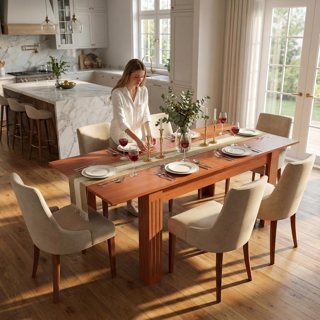 Extendable Dining Table, 54-85 Inch Expandable Table for 4-10 People, Modern Rectangular Dining Table, Space-Saving for Kitchen & Dining Room