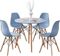 5-Piece Round Dining Table Set, Small 31.5' Kitchen Table Chairs Set of 4 Space Saving Furniture, Plastic Seats, Solid Wood Legs, for Living Room Apartment Office Home, Blue