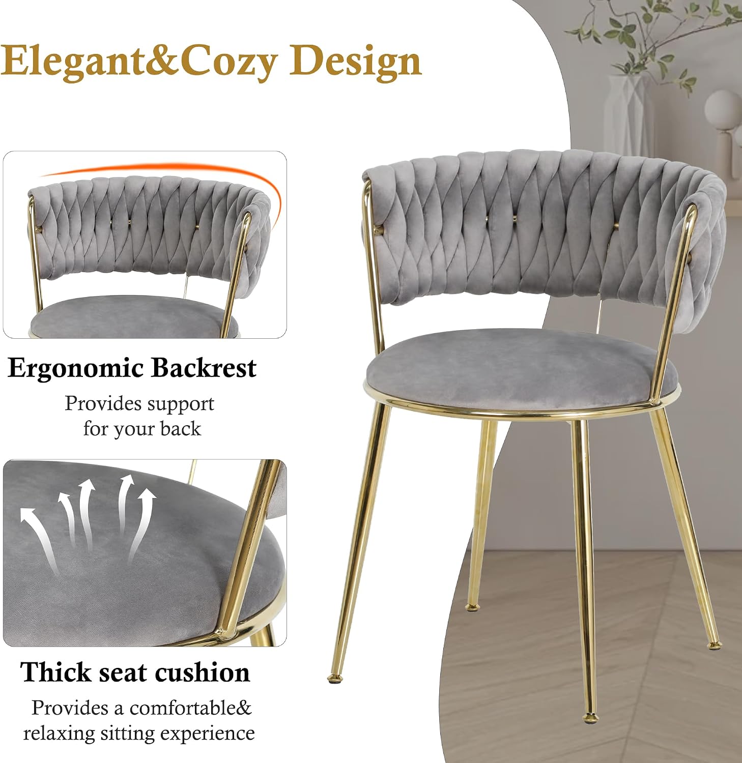 Round Glass Dining Table Set for 4, 36'' Small Circle Glass Kitchen Table with 4 Luxury Grey Gold Velvet Dining Chairs, 5-Piece Dining Room Table Set for Small Place(Gold Base)