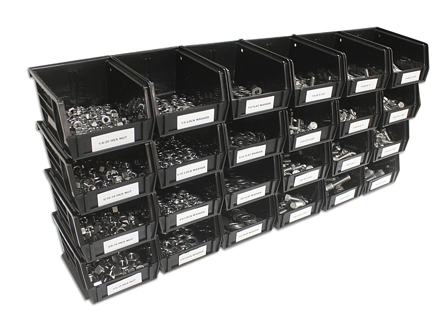 Grade 8 USS Coarse Thread Assorment with 24 Plastic Bins - 1250 fasteners