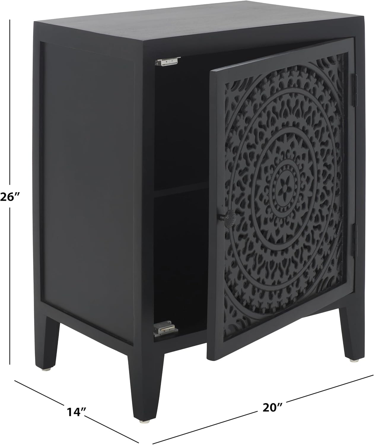 SAFAVIEH Furniture - Thea 1-Door Carved Nightstand - Black - Mango Wood - Artisan Global Design - Ideal for Bedroom, 20' W x 14' D x 26' H - Fully Assembled (NST5300D)