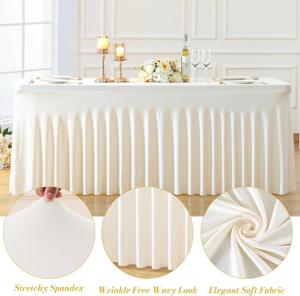 Besutolife 8 Pack Ivory Spandex Tablecloth for 6ft Rectangle Tables Fitted Table Cloth Stretch Table Covers Skirt 6ft Rectangular Tablecloths for Banquet Parties Wedding Decorations