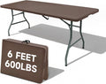 Folding Table 6 Foot, Heavy Duty 600LBS Capacity, HDPE Wood Grain Pattern, Sturdy Design with Safety Lock, Portable Tables Folding for Camping, Party, Indoor & Outdoor Use, 2 Pack