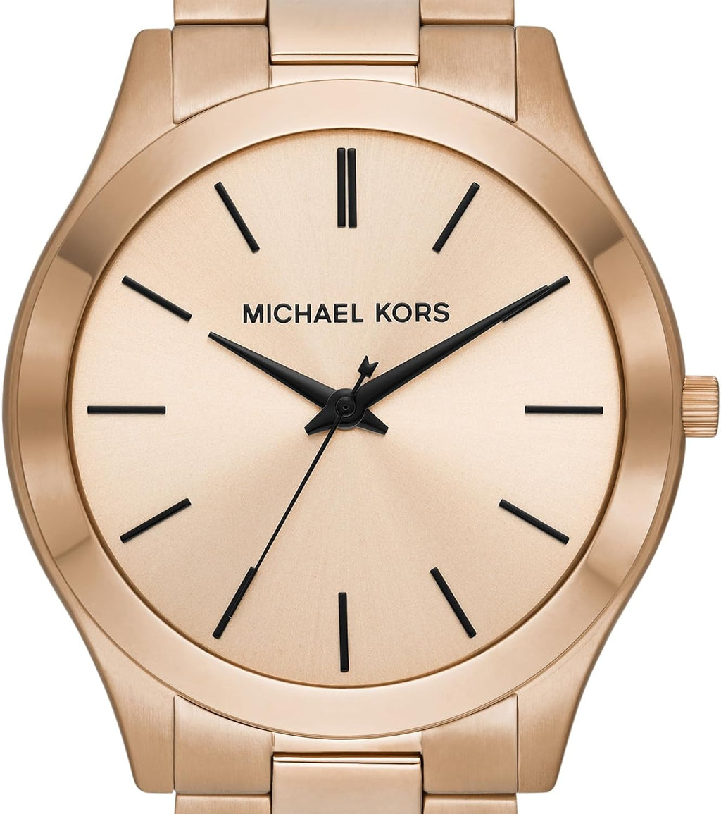 Michael Kors MK9122 - Slim Runway Three-Hand Beige Gold-Tone Stainless Steel Watch