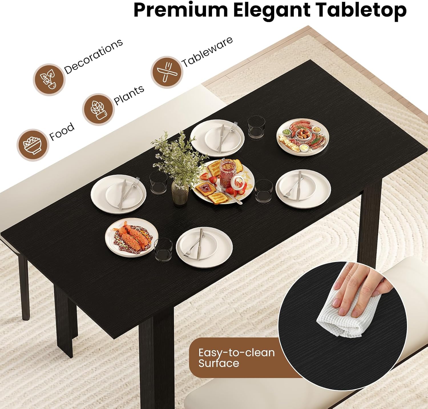 Giantex Extendable Dining Table for 4/6/8, 47'-62' Farmhouse Kitchen Table, Space-Saving Transformer Table for Dinette, Home Office, Living Room, Small Space (Black)
