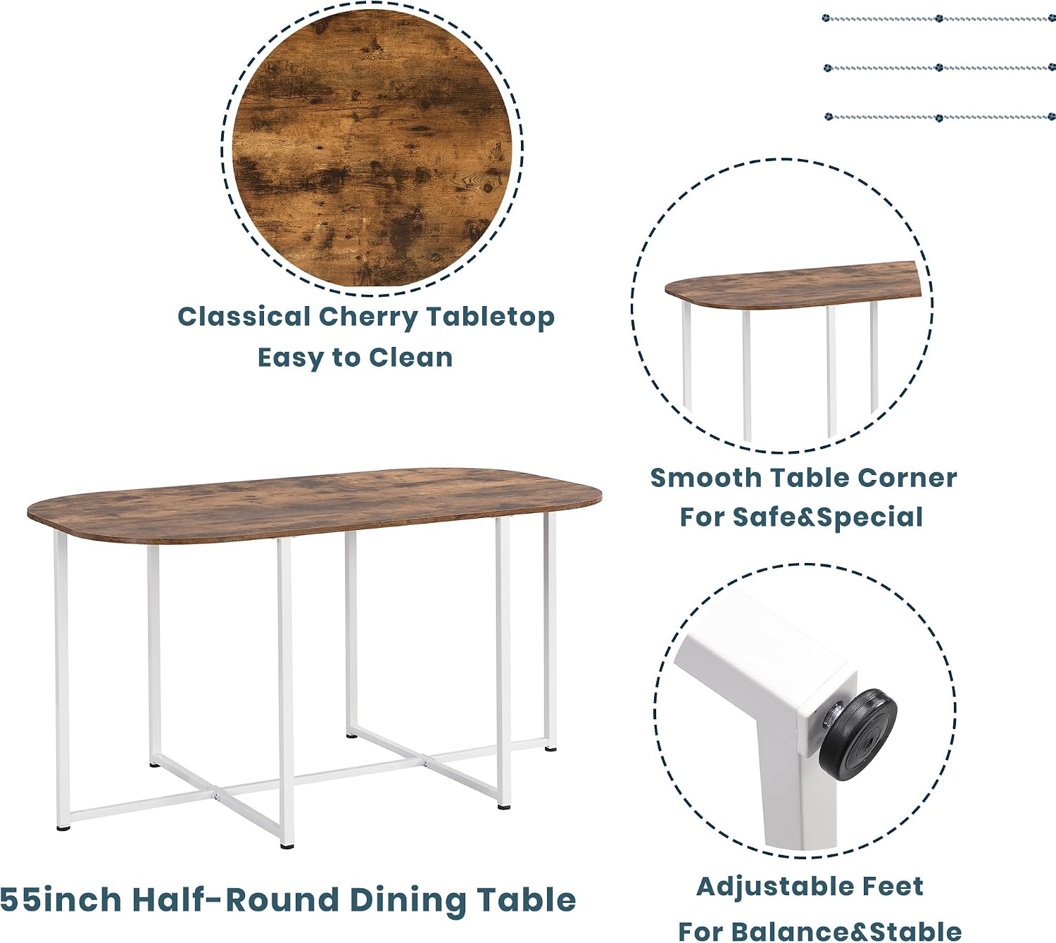 7 Piece Dining Table Set, Metal Kitchen Dining Table Set with Chairs for 6 Persons for Small Space, White Cherry