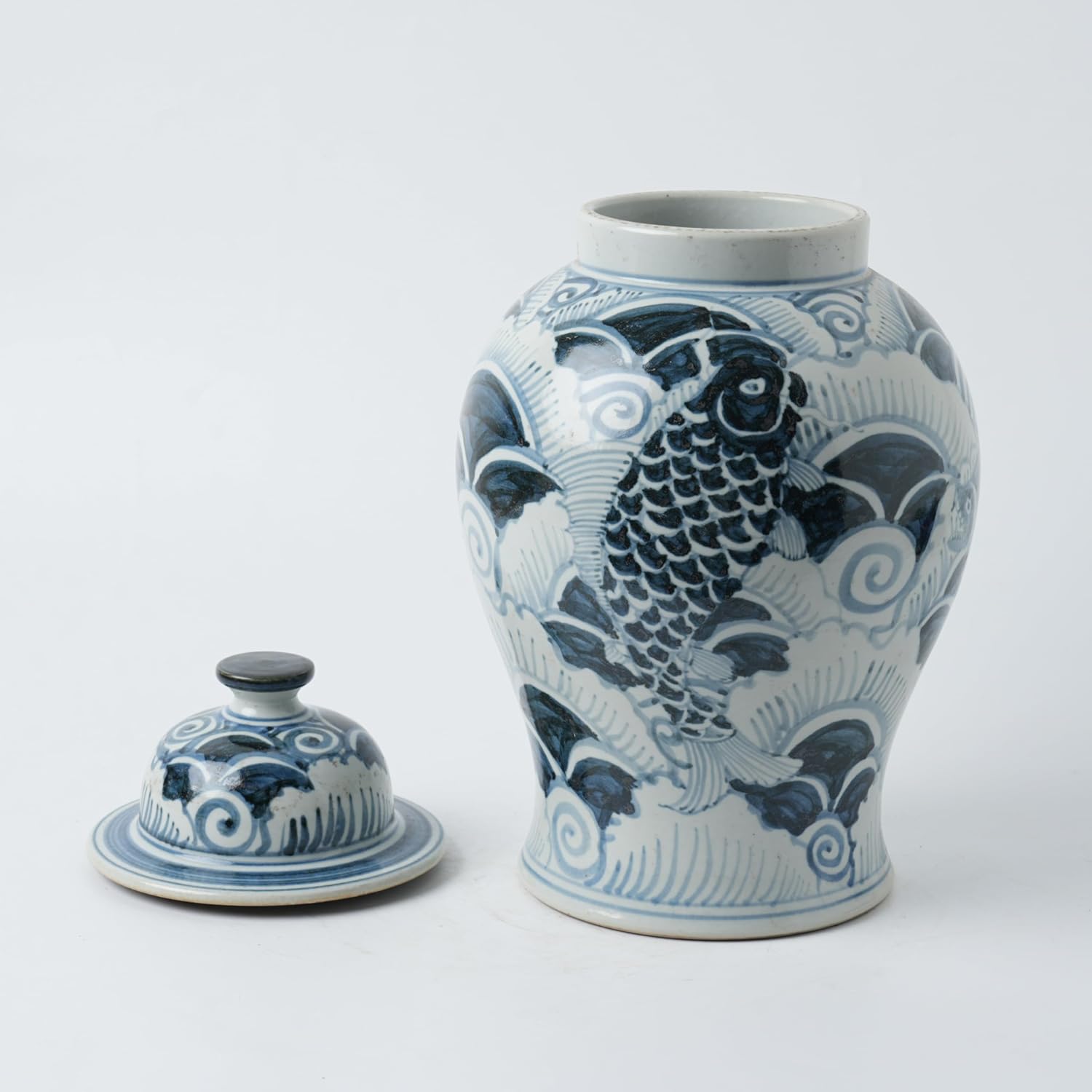 Handmade 41' Ceramic Ginger Jar w/Lid - Classic Chinese Style Porcelain Jar Tea Storage for Home Decor DecorativeTemple Jar Centerpiece Vintage Accent Antique Vase (Dark Blue)