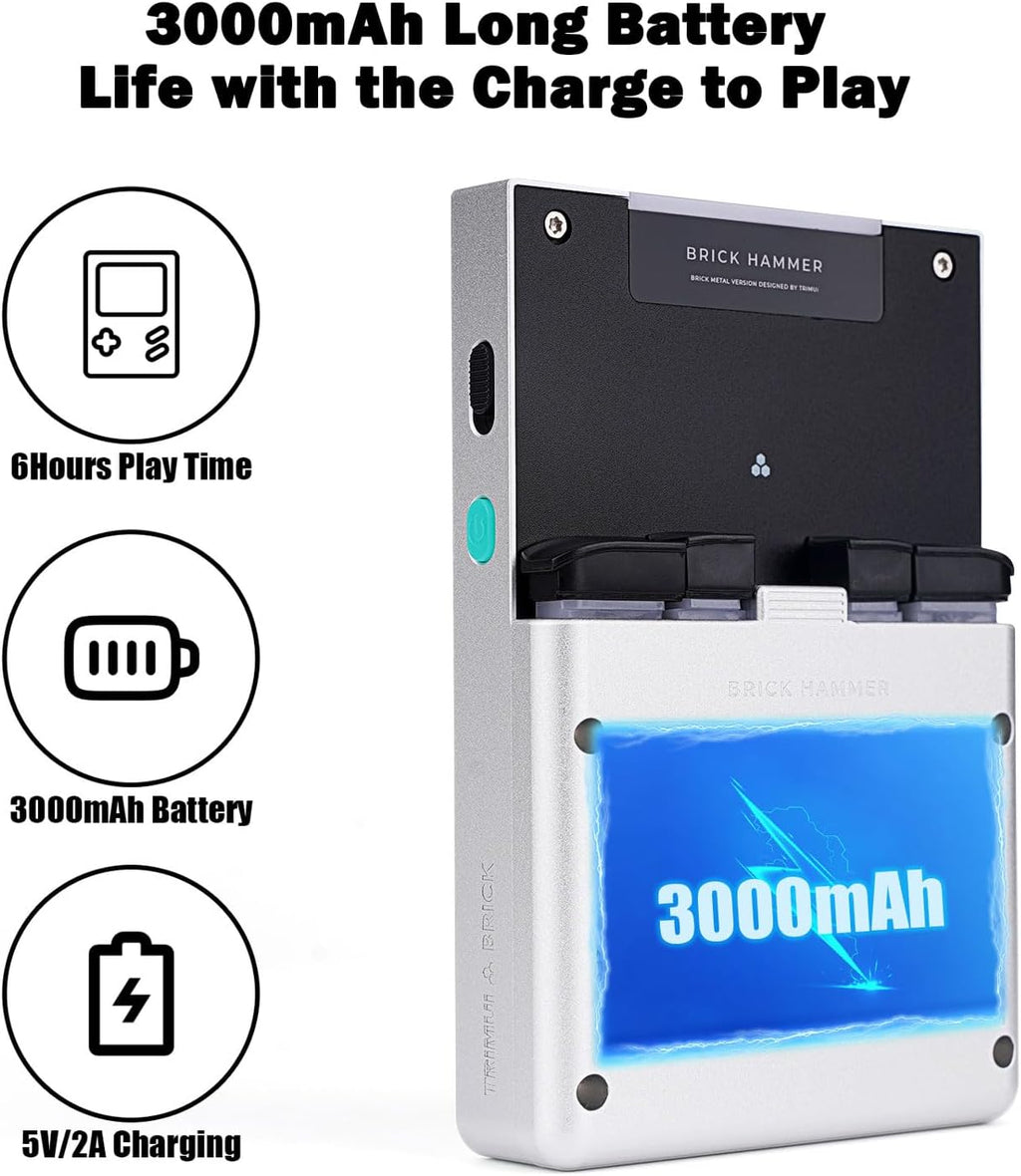 Trimui Brick Hammer Handheld Game Console,3.2 Inch IPS Classic System and 3000mAh Battery Retro Video Games Consoles,with 64G TF Card and Wireless Networt Console Casual Game Console(Silver)