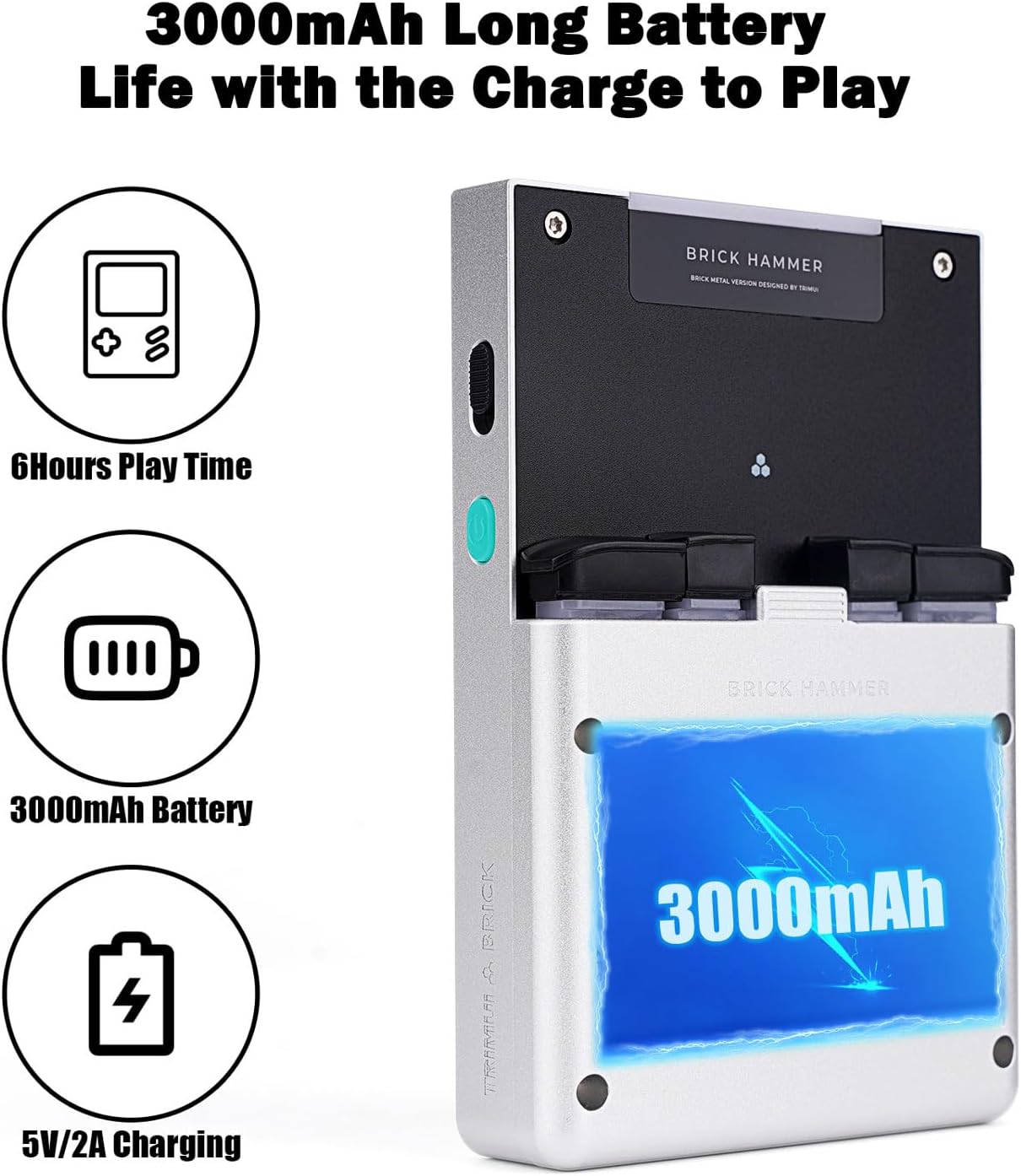 Trimui Brick Hammer Handheld Game Console,3.2 Inch IPS Classic System and 3000mAh Battery Retro Video Games Consoles,with 64G TF Card and Wireless Networt Console Casual Game Console(Silver)