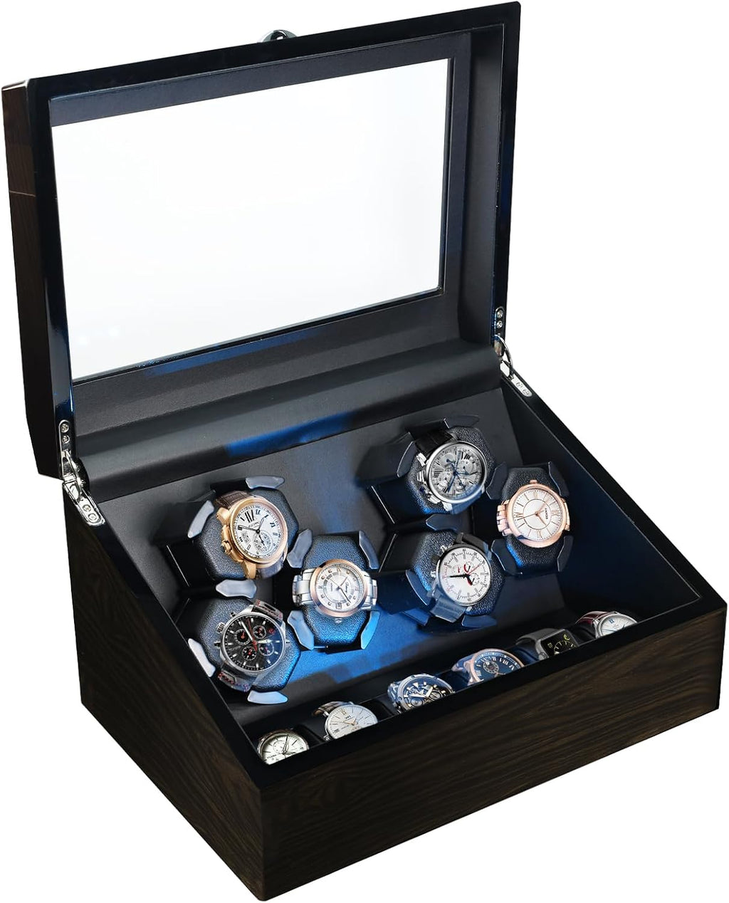 Watch Winder for Automatic Watches, Automatic Watches with Watches Storages, Automatic Watch Winder with Blue Backlight and Foam Pad, 4 Rotation Modes Rotating Watch Box