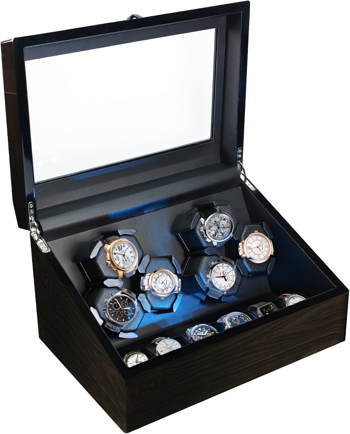 Watch Winder for Automatic Watches, Automatic Watches with Watches Storages, Automatic Watch Winder with Blue Backlight and Foam Pad, 4 Rotation Modes Rotating Watch Box