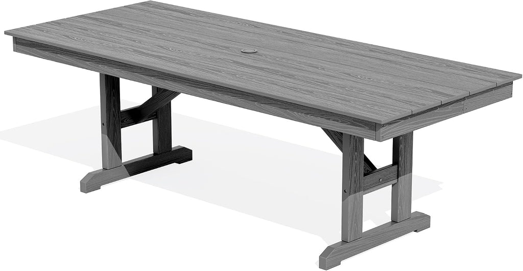 SERWALL Outdoor Dining Table, 84' Rectangular Dining Table for 6-10 Person, All Weather HDPE Outdoor Furniture for Backyard, Garden, Gray
