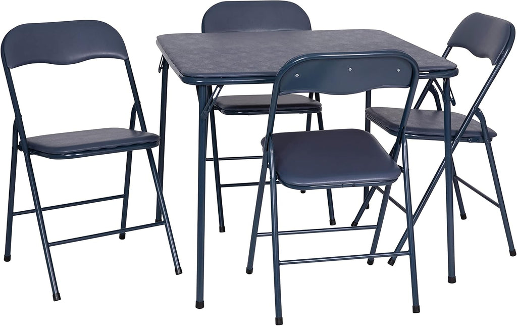 EMMA + OLIVER 5-Piece Multipurpose Folding Card Table and Chairs Set for 4 Players, Padded Top Portable Square Folding Table and Chairs Set, Navy