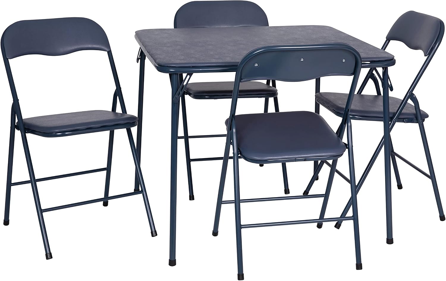 EMMA + OLIVER 5-Piece Multipurpose Folding Card Table and Chairs Set for 4 Players, Padded Top Portable Square Folding Table and Chairs Set, Navy