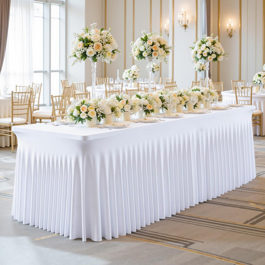 gogoparti 8 Pack Spandex White Fitted Table Cloth for 6ft Rectangle Tables White Stretch Tablecloth Table Covers Skirt Banquet Wrinkle Free Tablecloths for Parties Wedding