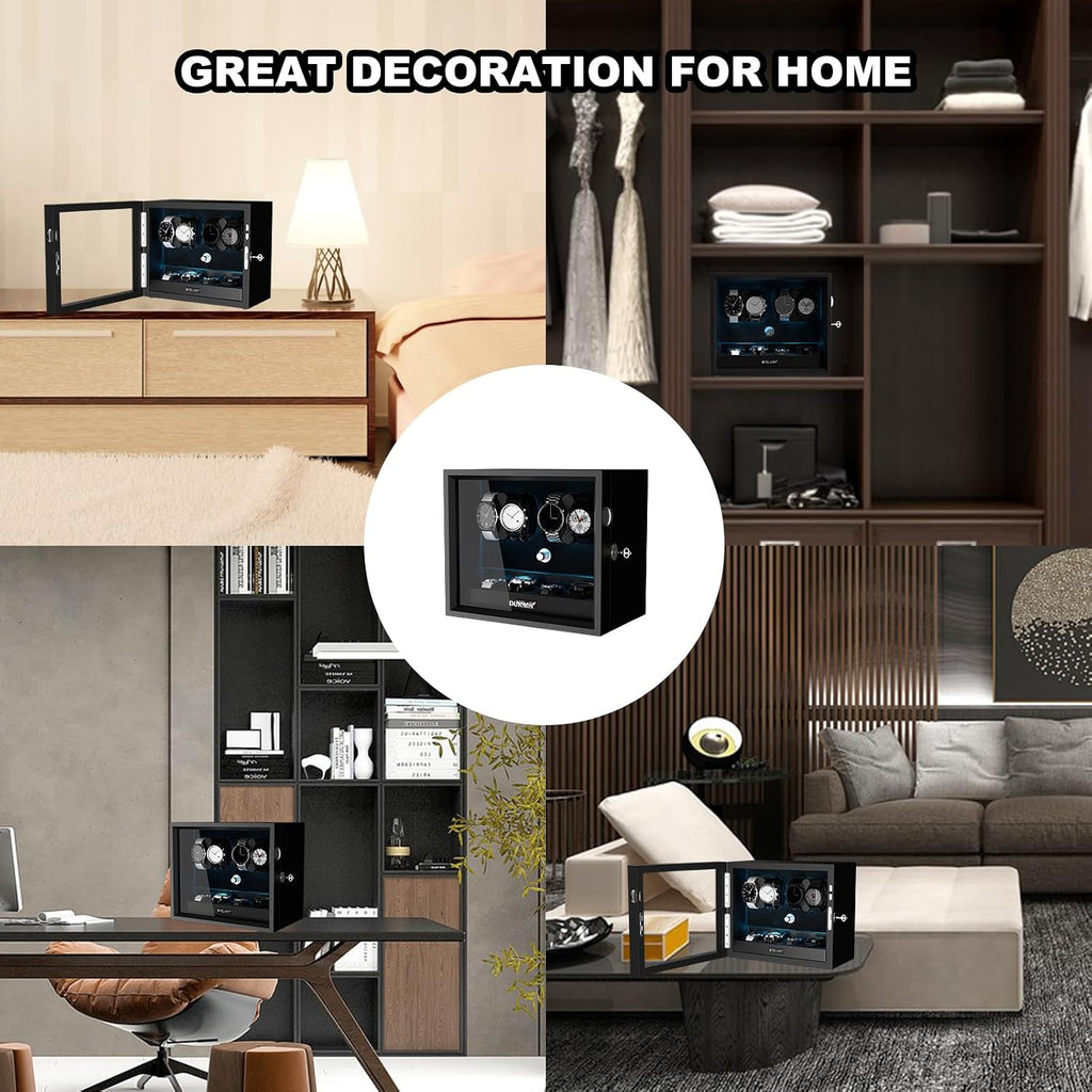 XTELARY Lockable Automatic Watch Winder - 4/6/8/12 Watch Storage, 4 Rotation Modes, Quiet Motor, Backlight
