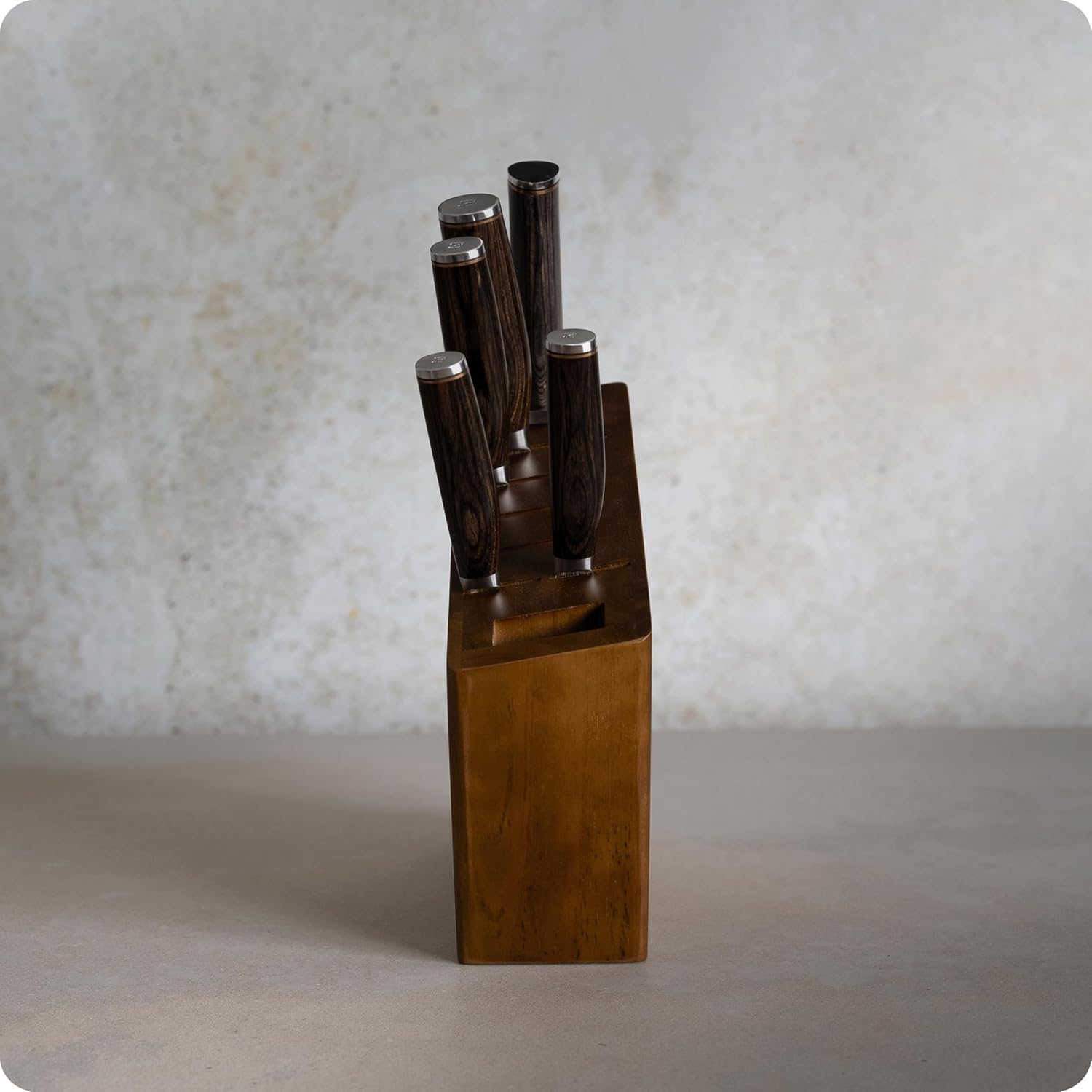 Shun Premier 6 Piece Block Set, Includes 8' Chef, 4' Paring, 5.5' Nakiri, 6.5' Utility Knives, Honing Steel & 8-Slot Angled Knife Block, Handcrafted Japanese Knife Set, Pakkawood Handles