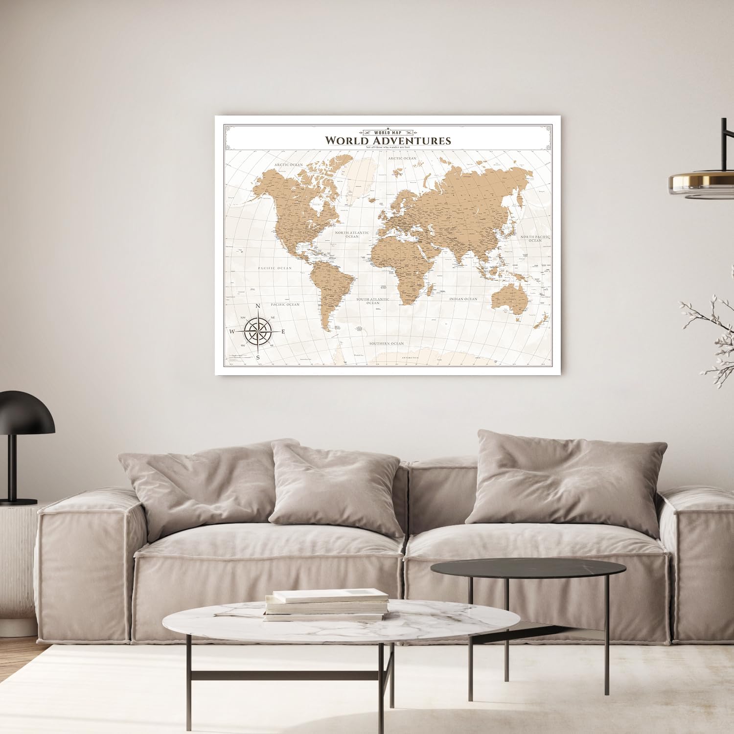 IPIC - Vintage World Map Pin Board Canvas Wall Art, Travel Map with Pins Included, Ready to Hang for Home or Office, 40x30 Inch