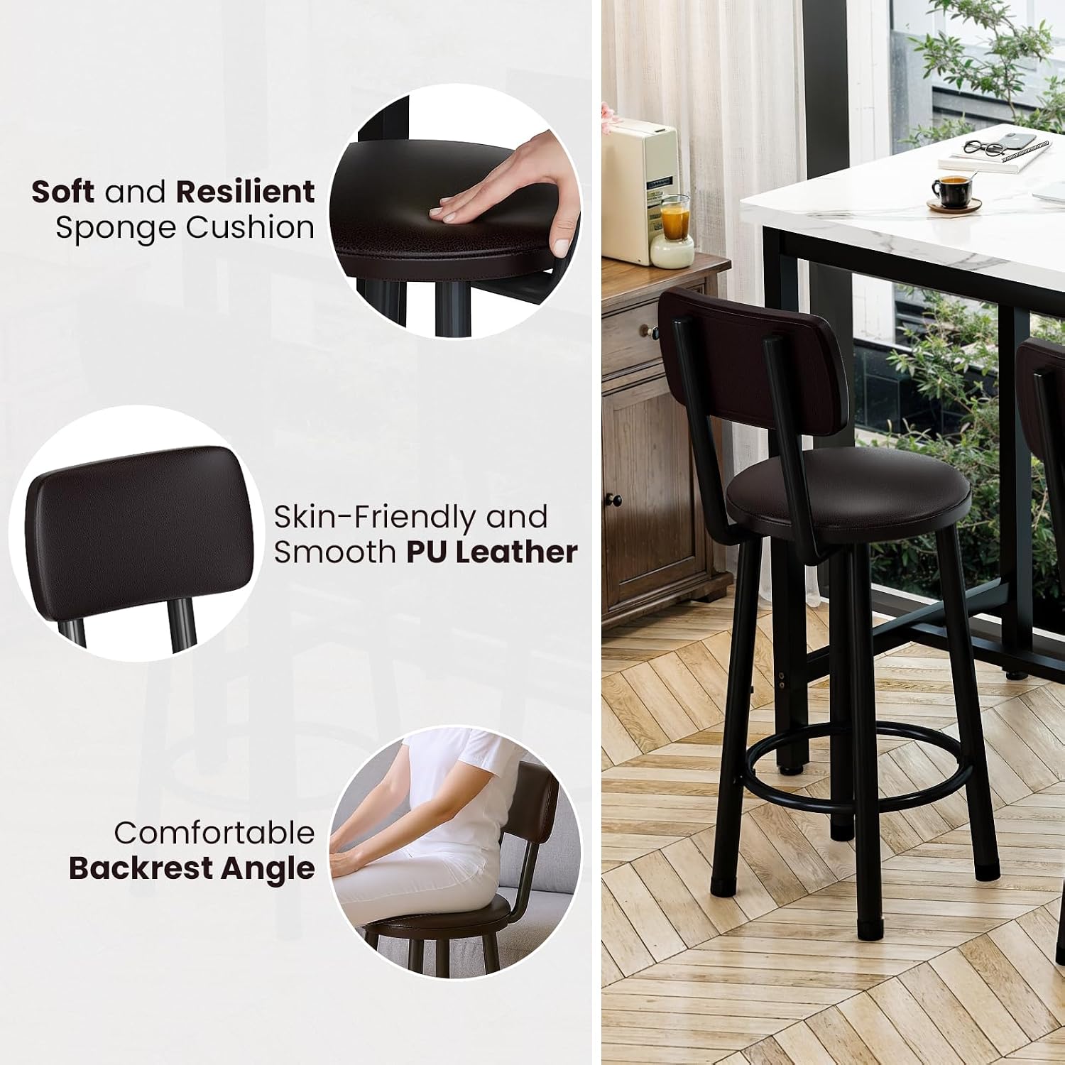 Recaceik 3 Piece Bar Table with Stools Set for 2, Modern Faux Marble High Top Small Dining Table and Chairs, Pub Bistro Set for Dining Room, Kitchen, Breakfast Nook, Small Space, Apartment