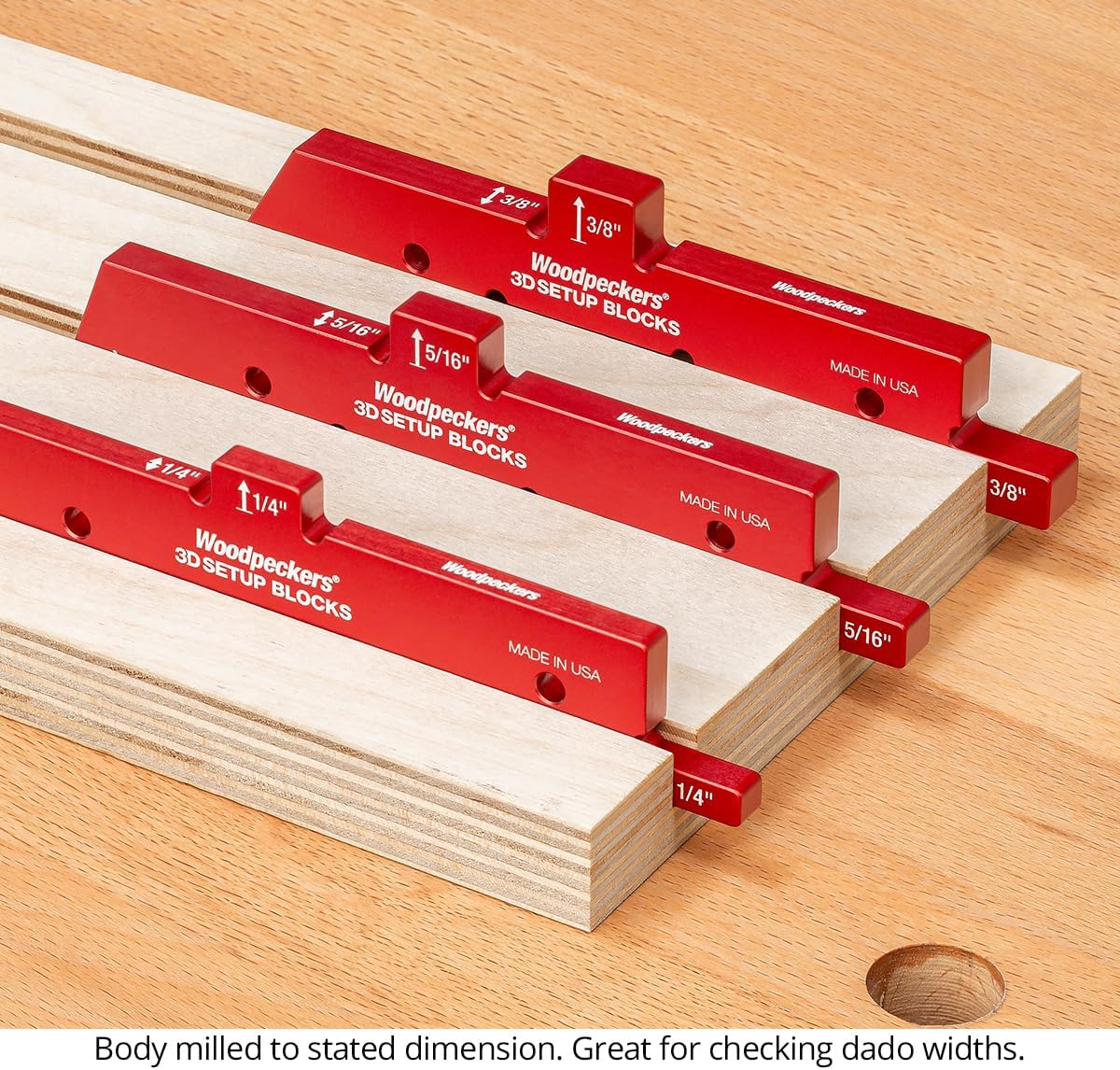 Woodpeckers 3D Setup Blocks, 7 Piece Set, Aluminum, USA Made, 4 Ways to Meaure on each Block, Router & Table Saw Gauge Blocks, Router Bit Height Gauge - 3D-SUB7