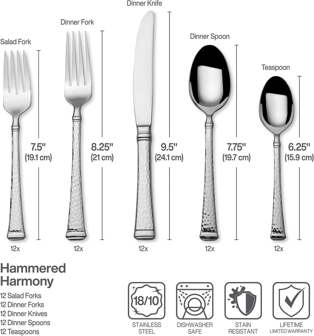 Mikasa Virtuoso 18/10 Stainless Steel Silverware Set, 65-Piece Cutlery Set for 12, Dishwasher Safe Flatware with Dinner Forks, Knives, Spoons, Teaspoons, Salad Forks and Serving Pieces