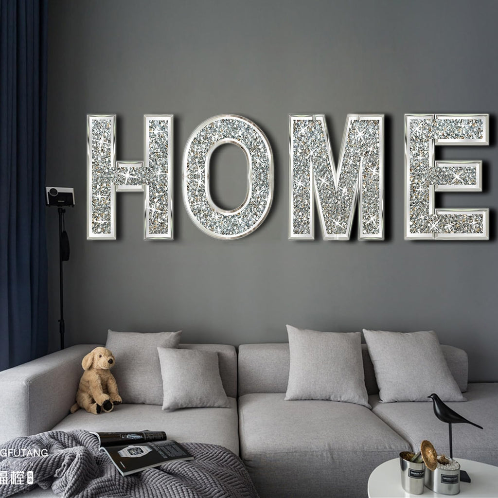 ZOLAPI 4 pcs Independent Letters Home. Crystal Diamond Letters. Silver Mirror Glass Home Decoration for Wall, Fireplace, Bookshelf and Table., 14 inch (H)