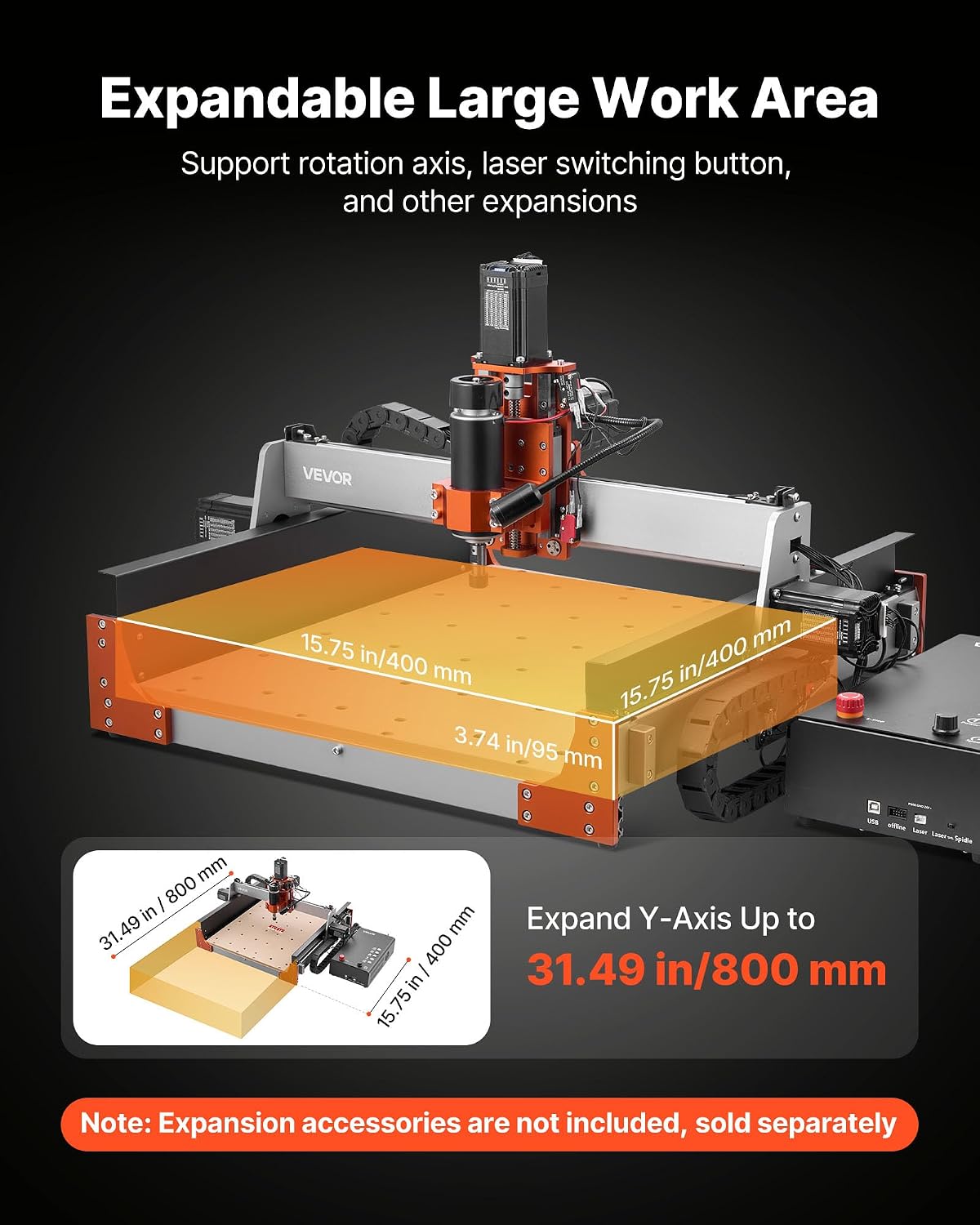 VEVOR CNC Router Machine, 500W Spindle, 3-Axis Wood Engraving Milling Machine, with Dual Linear Rails & Ball Screw, 15.75 x 15.75 x 3.74 in Working Area, Trim Router, for Wood Acrylic Carving Cutting
