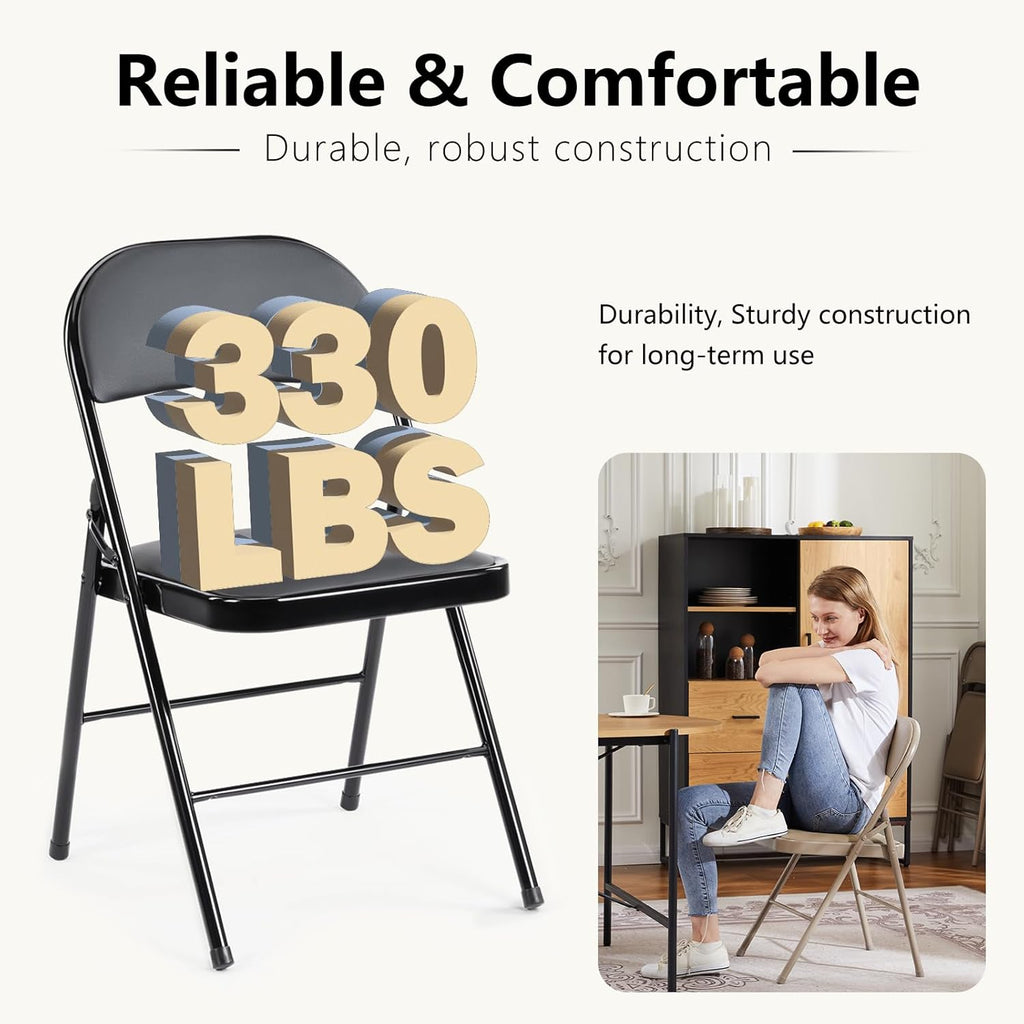 DUMOS 10 Pack Leather Padded Folding Chair, Indoor Outdoor Portable Stackable Commercial Seat with Steel Frame, Capacity for Home, Office, Party, Comfy, Black