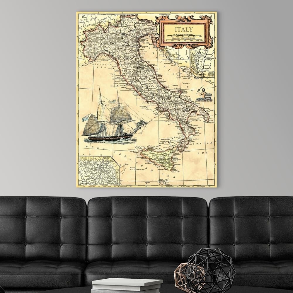 CANVAS ON DEMAND Italy Map Canvas Wall Art Print by Vision Studio, Home Decor, Nautical Artwork,32' x40in