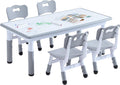 Kids Table and 4 Chairs Set, Height Adjustable Toddler Table and Chair Set, Toddler Desk with Graffiti Desktop & Non-Slip Legs, Children Activity Table for Daycare, Classroom (Grey)