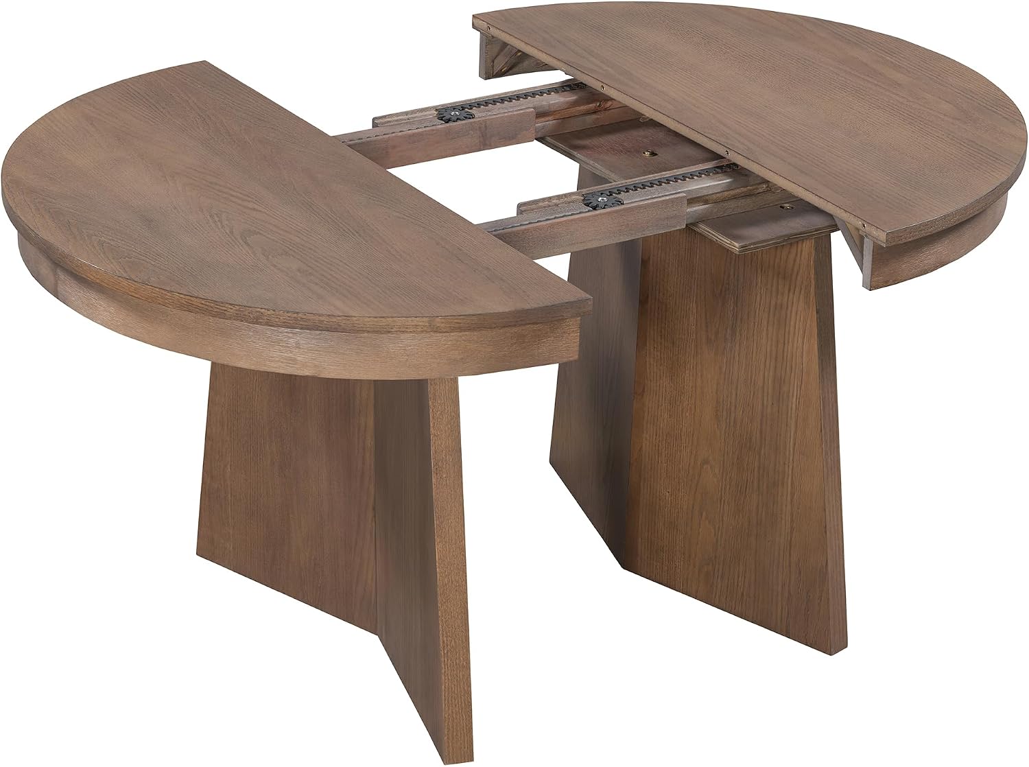 Merax Extendable Round Dining Table Set for 4, Wooden Construction with Upholstered Chairs with Rattan Backrests, Retro Style for Kitchen, Indoor Use, Walnut