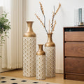 Floor Metal Decorated Vases Set of 3 for Gorgeous Home Decoration Large Glazed Metal Vases (Antique Brass+White)