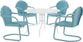 Crosley Furniture Tulip 5-Piece Outdoor Dining Set for 4, Retro Metal Round Patio Table and Chairs for Deck, Pastel Blue Satin