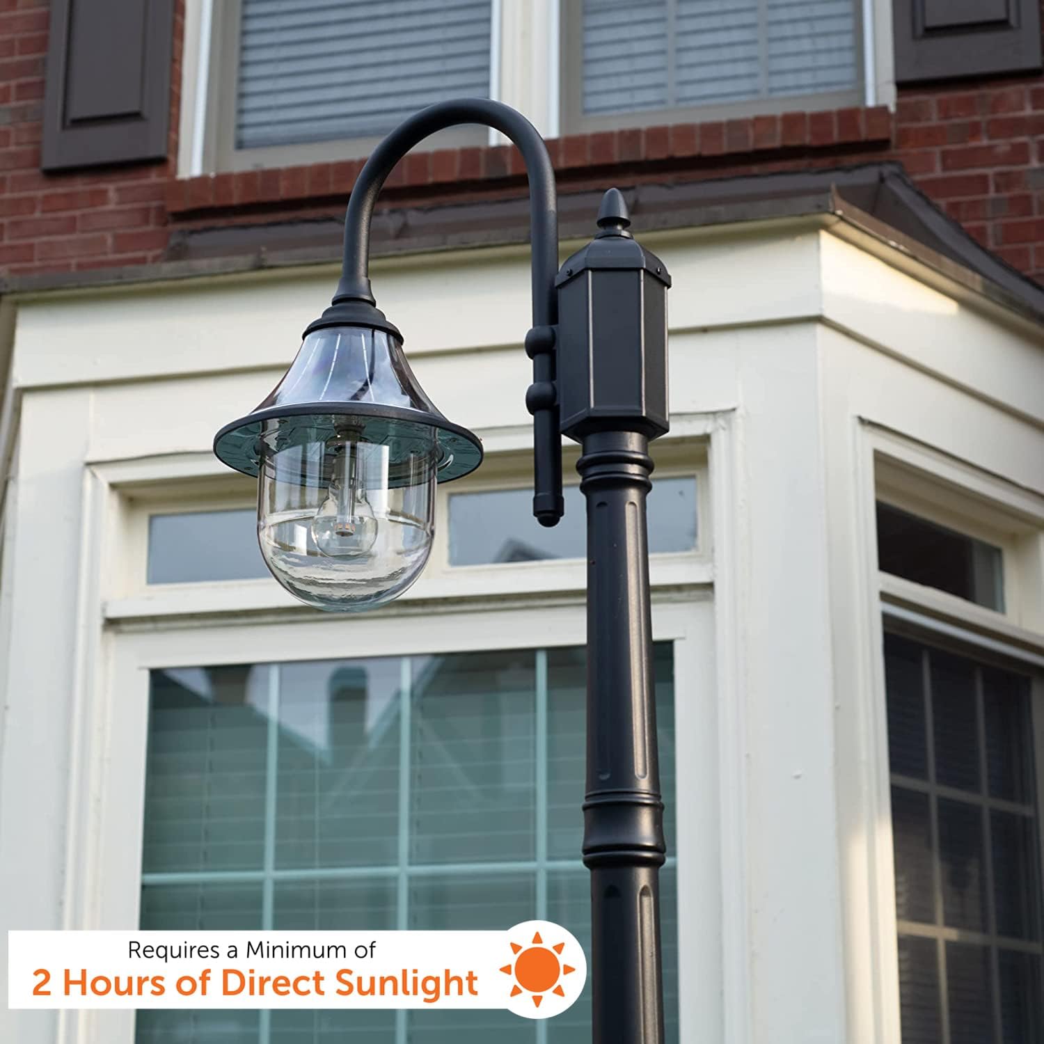 Gama Sonic Orion Outdoor Solar Lamp Post Light Kit, Black Resin Industrial Style Downlight, Cast Aluminum Pole with Warm White Light 2700K
