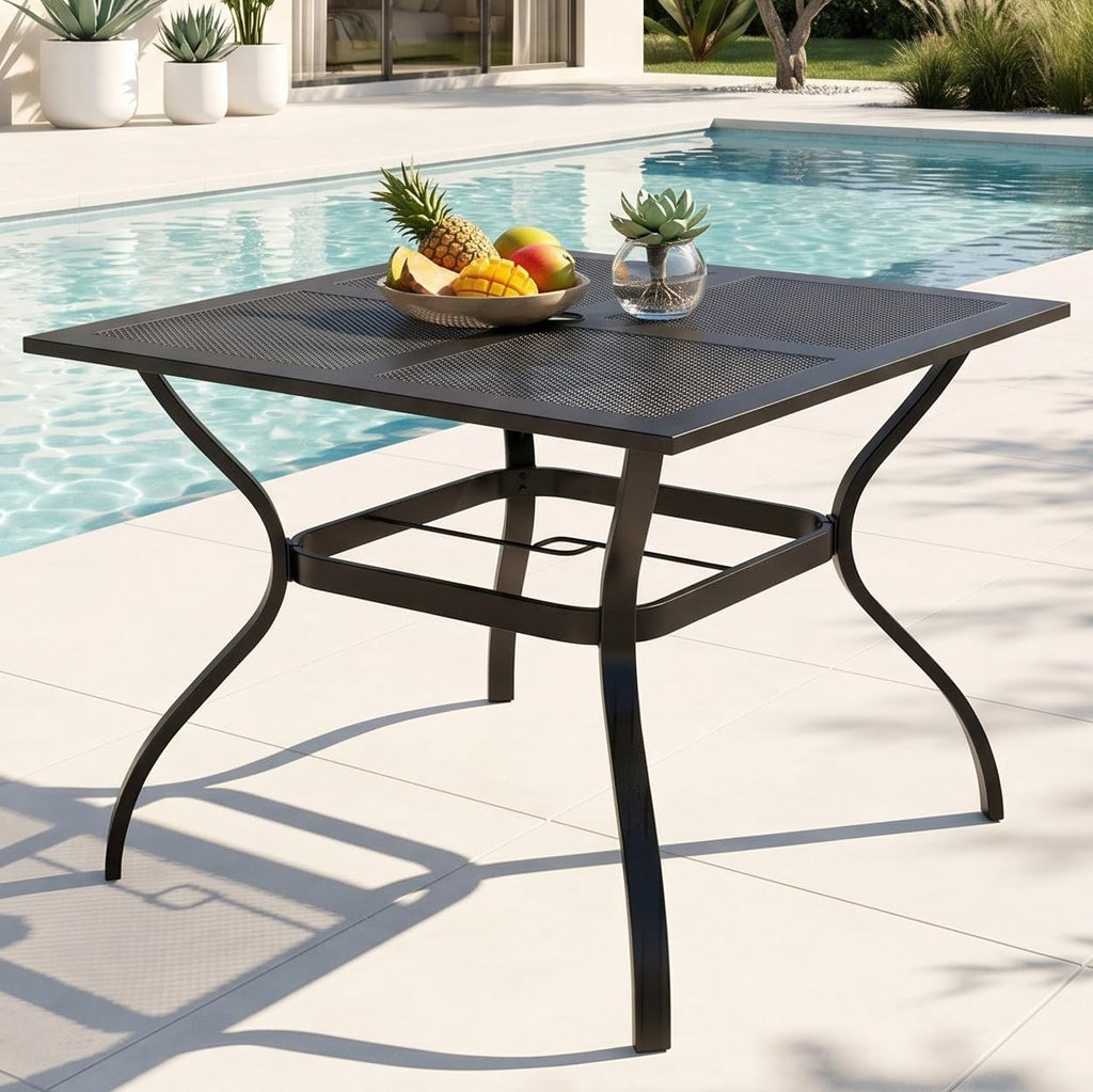 PHI VILLA 37 Inch Outdoor Dining Table Metal Steel Mesh Patio Dining Table Umbrella Table with 1.57' Umbrella Hole (Mesh)