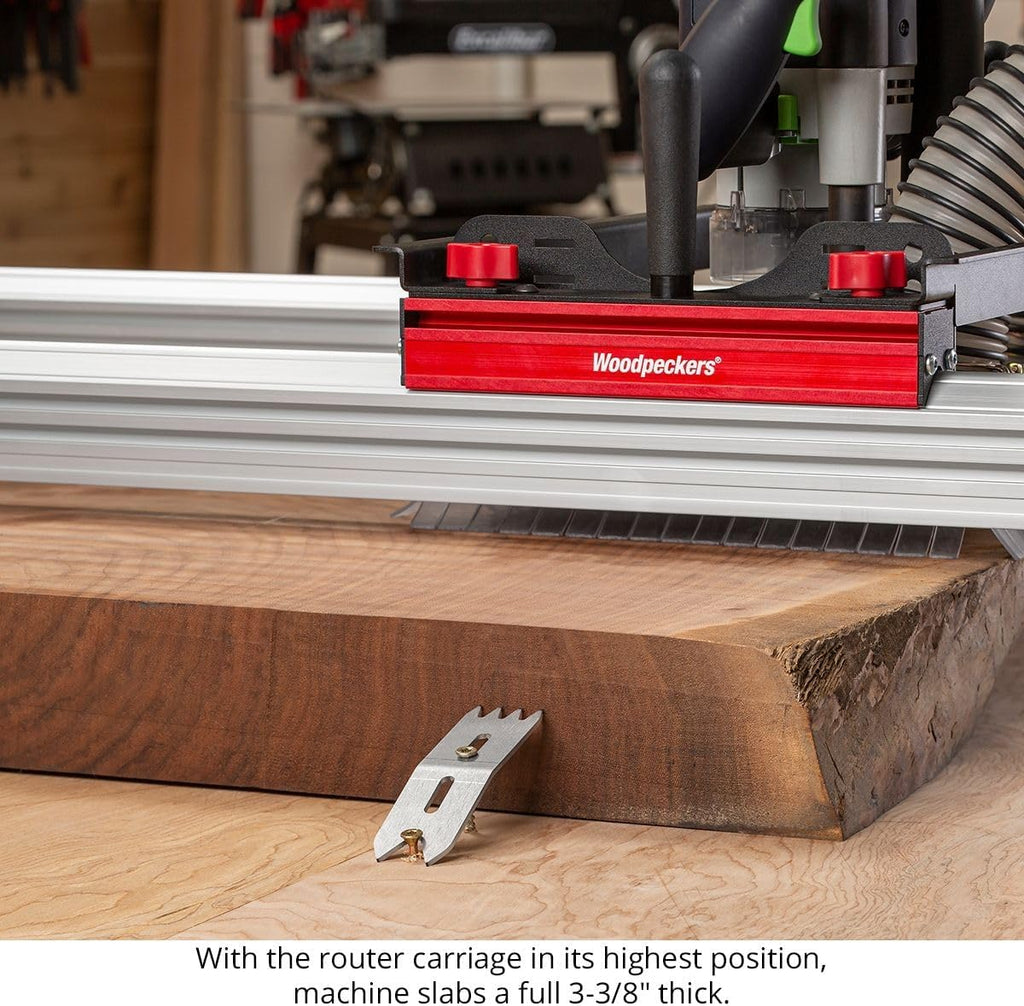 Woodpeckers Slab Flattening Mill Pro, Basic, 48'x58' Capacity, USA Made Wood Slab Leveling Jig, Integrated Dust Collection, Router Sled, Rails, Clamping Dogs