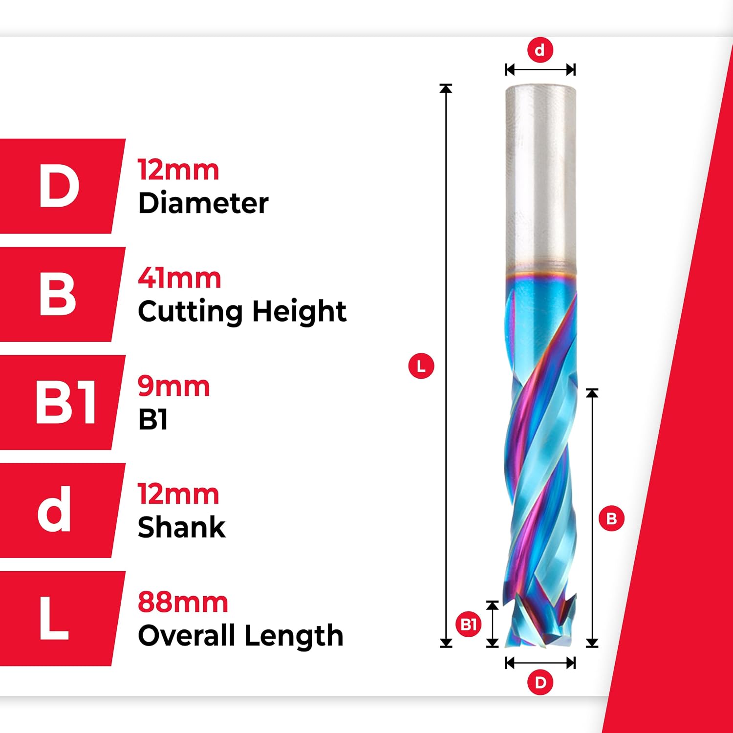 Amana Tool Spektra Extreme Tool Life Coated Solid Carbide CNC Compression Spiral Router Bit, 48326-K, 12mm D x 41mm CH x 12mm Shank x 88mm L 3 Flute